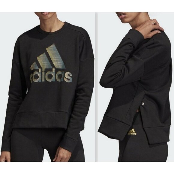NWT Adidas glam sweat Women's Black Side Button Sweatshirt Size S - Picture 2 of 14